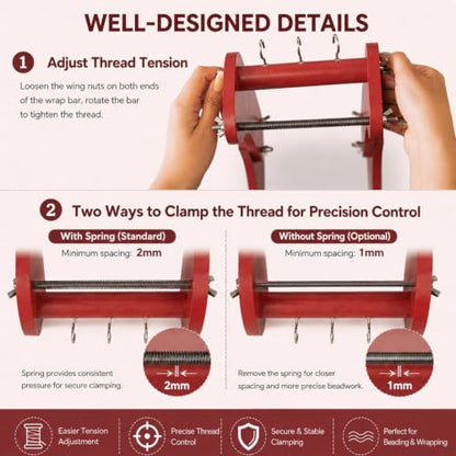 Adjustable Standing Bead Loom, Wood Beading Loom Kit with 4 Length Options, Ergonomic Angled Design, Work Area 7.5" to 10.5", Full Size 7" x 14" x 10", Includes Threader & Brush, for Jewelry & Crafts