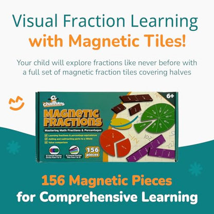 Channie’s Magnetic Fraction Tiles Set, 156-Piece Hands-On Math Learning Tool for Kids, Visual Fraction Manipulatives for Whiteboards & Magnetic Surfaces, Homeschool & Classroom Educational Supplies