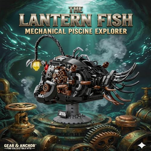 Mechanical Angler Fish Building Blocks Set – 1038PCS Steampunk Deep Sea Creature Model, Ocean Animal STEM Kit for Adults, 3D Collection Puzzle with LED Lantern & Movable Jaw
