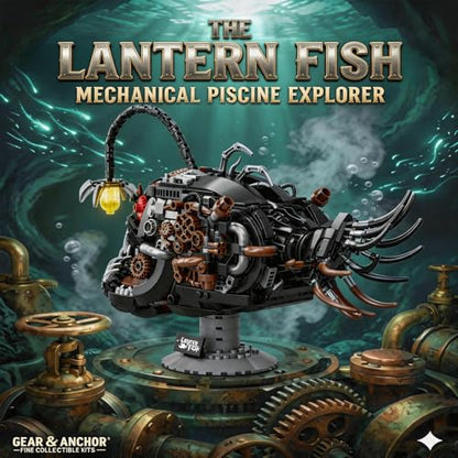 Mechanical Angler Fish Building Blocks Set – 1038PCS Steampunk Deep Sea Creature Model, Ocean Animal STEM Kit for Adults, 3D Collection Puzzle with LED Lantern & Movable Jaw