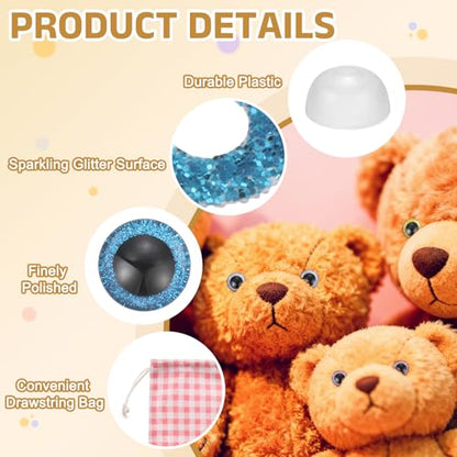 MECCANIXITY 12 Pcs Glitter Safety Eyes, 9mm Plastic 3D Crochet Doll Eyes with Washers and Drawstring Bag for Puppet Bear DIY Crafts Stuffed Animals Making Supplies, Blue - color: Blue