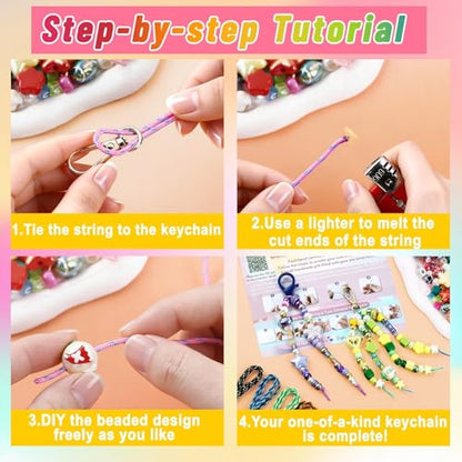 TOHONGADON 883 PCS Bead Keychain Making Kit with Video Tutorials Gift Bags - color: 883 PCS Beads