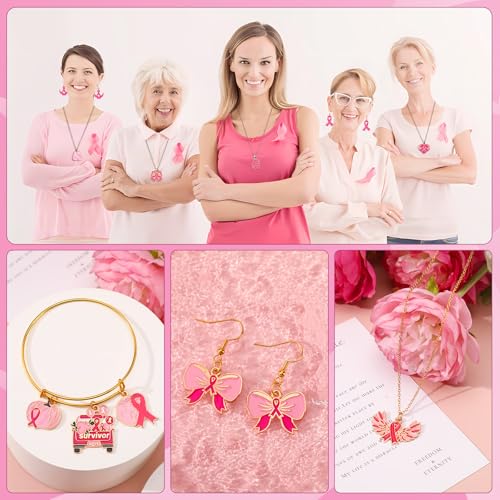 SANNIX 110Pcs Breast Cancer Charms, Pink Ribbon Charm for Jewelry Making - style: Breast Cancer Charms
