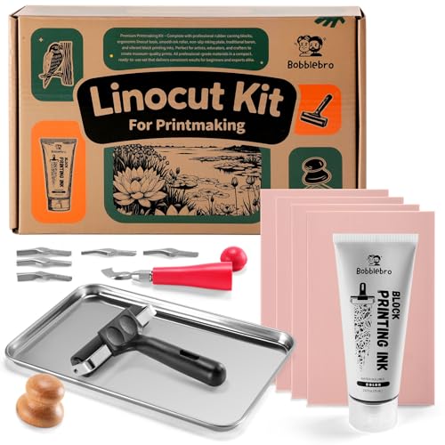 Bobblebro Linocut Kit for Printmaking, Stamp Making Kit with Carving Tools - color: black