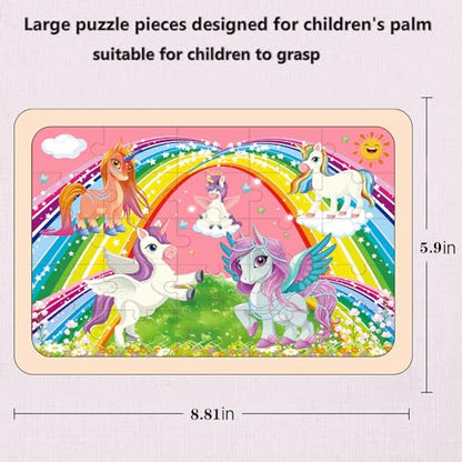 Wooden Jigsaw Puzzles for Kids Ages 4-6, 4-Pack 24-Piece Castle Puzzles Toy - color: Girls
