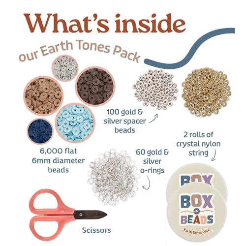 Box-O-Beads Earth Tones Clay Beads Bracelet Making Kit – 6,000 Pieces Premium Friendship Bracelet Jewelry Making Kit – Creative Arts and Crafts Kit Gift for Girls Ages 10–12