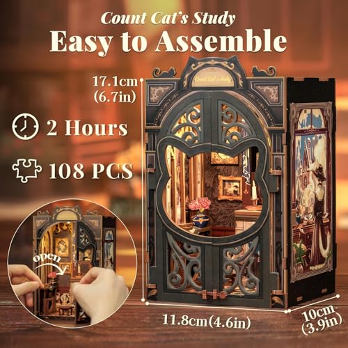 Book Nook Kit Cat Miniature House Kit - Count Cat's Study - color: Count Cat's Study