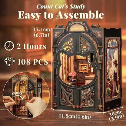 Book Nook Kit Cat Miniature House Kit - Count Cat's Study - color: Count Cat's Study