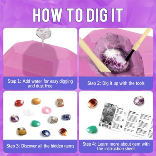 Liberty Imports 12-Pack Gem Digging Kit for Kids - Exciting Gemstone Mining Adventure - Educational STEM Crystal and Mineral Excavation – Party Favor Science Toys - style: Gemstones