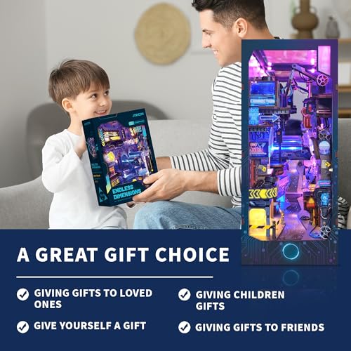Cyberpunk Book Nook Kit with LED Light - 3D Wooden Puzzles Book Nook for Book Shelf Decor - DIY Dollhouse Kit - Excellent Create Your Own Cyberpunk World (Endless Dimensions)