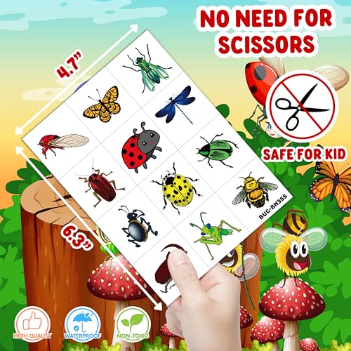 60PCS Bug Temporary Tattoos for Kids Toddlers - color: 60PCS