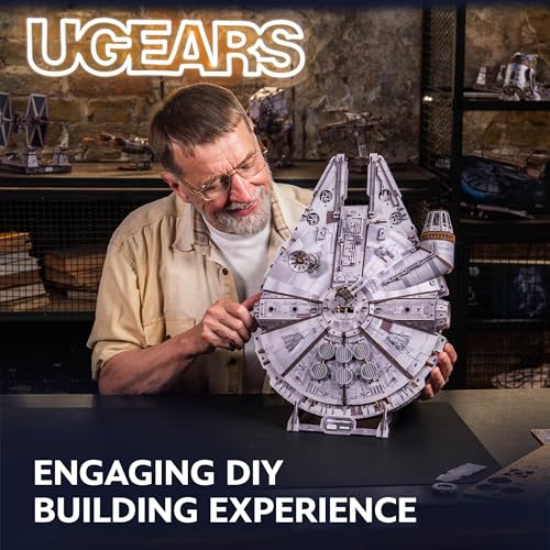 UGEARS Star Wars ™ Millennium Falcon™ Wooden 3D Puzzles for Adults - DIY Mechanical Model Kit, 3D Puzzle Brain Teaser Puzzles for Adults, Wood Model Building Kits, Hobbies for Men and Women