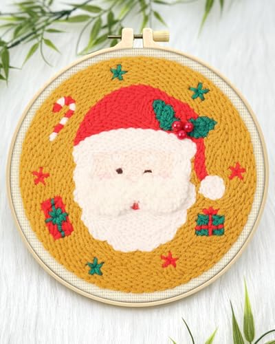 ERKOON Christmas Punch Needle Kit Adults Beginners, DIY Easy Christmas Embroidery Set for Starter Art Craft, Needling Punch Project with Patterns, Tools, Yarns, Hoop, Instruction (Santa Claus) - color: Santa Claus