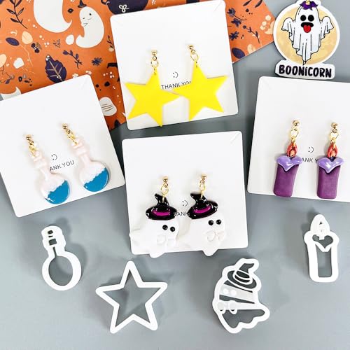 Xaekicr Halloween Polymer Clay Cutters Set – 8Pcs Clay Earring Cutters for Polymer Clay Jewelry, Ghost Bat Skull Pumpkin Shapes Clay Tools and Molds for DIY Crafts - color: A color