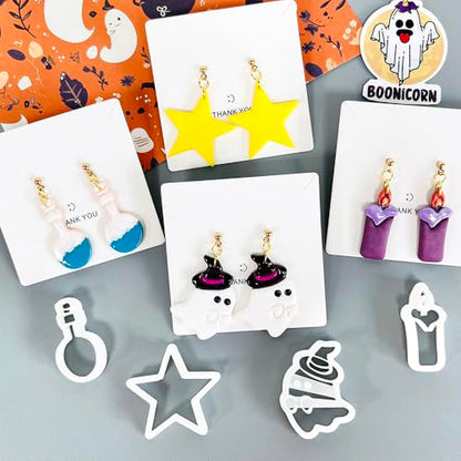Xaekicr Halloween Polymer Clay Cutters Set – 8Pcs Clay Earring Cutters for Polymer Clay Jewelry, Ghost Bat Skull Pumpkin Shapes Clay Tools and Molds for DIY Crafts - color: A color