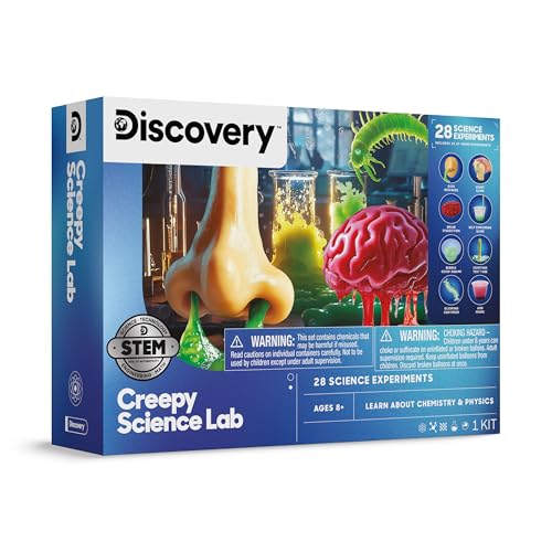 Discovery Creepy Science Lab - 28 Experiments Science Kit| Slime, Boogers, Brain Dissection| STEM Learning Toy| Glow in the Dark Chemistry Set| Kids Educational Activity| Gift for Boys Girls| Ages 8+ - size: 28 Experiments