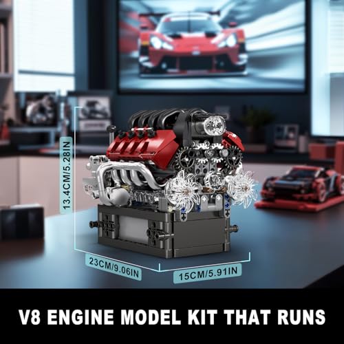 Mould King 10227 V8 Engine Model Kit, 787+Pcs Mini V8 Engine Kits that Runs, Build Your Own Car Model Engine with Gearshift & Motor, Building Blocks for Adults, DIY Construction Engineering Toy - style: 10227 V8 Engine