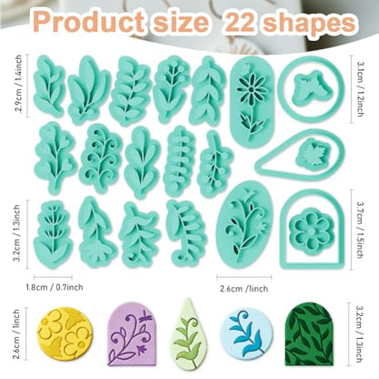 22Pcs Polymer Clay Cutters Set, Flower Leaf Butterfly Shapes Clay Earrings Cutters for Earrings Jewelry Making DIY Craft Supplies