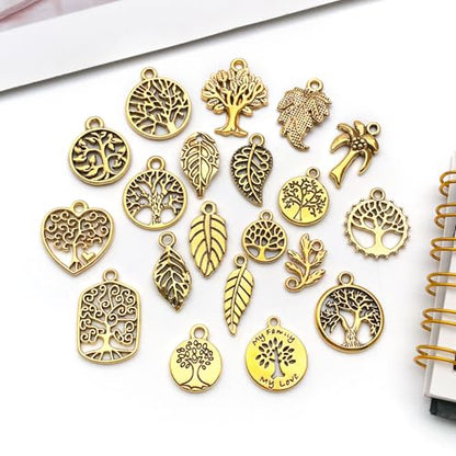 WOCRAFT 60pcs Antique Gold Tree Leaf Charms Bracelet Charms for Jewelry Making Sets DIY Necklace Bracelet Keychain Crafting Charms Kit Craft Supplies (SN888) - color: Antique Gold, size: Tree Leaf Charms