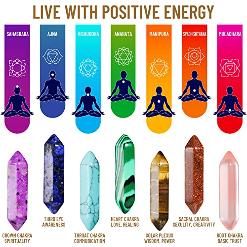 17Pcs Healing Crystals Stones Sets, Hexagonal Bullet Shaped Reiki Meditation Gemstone Chakra Stones Tiger Eye Obsidian Quartz Crystals Gemstone Wand Set Pendants with Storage Box - size: 17PCS