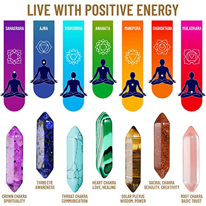 17Pcs Healing Crystals Stones Sets, Hexagonal Bullet Shaped Reiki Meditation Gemstone Chakra Stones Tiger Eye Obsidian Quartz Crystals Gemstone Wand Set Pendants with Storage Box - size: 17PCS