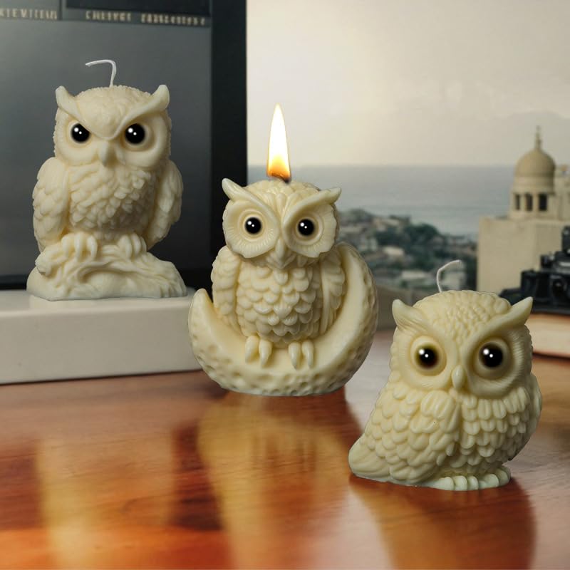 Cestony 4Pcs 3D owl Shape Candle Silicone Molds for Making Candle Resin Pillar Aromatherapy Candles Wax Soap Flower Specimen Clay Craft