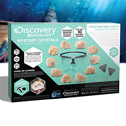 Discovery™ Mystery Crystal Geode Kit – Crack Open 10 Real Quartz Geodes| Includes Goggles, Magnifying Glass & Display Stands| Educational STEM Geology Toy for Kids| Science Activity Set Gift| Ages 6+