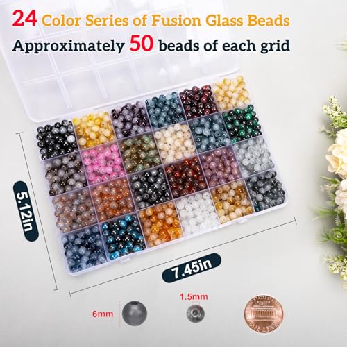 XSEINO About 1200+ pcs 6mm Glass Beads Bracelet Making Kit Black and White - color: BlackWhite Bi-Color Fusion Series