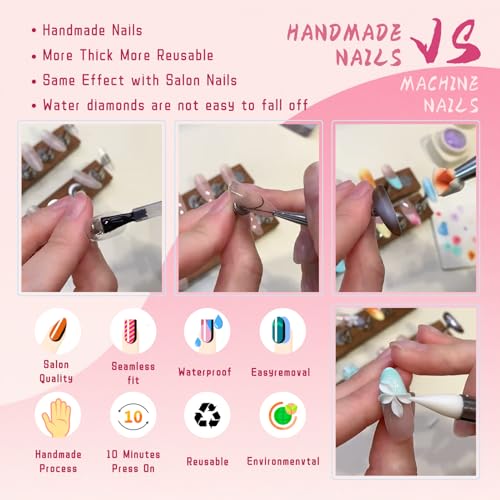 Press On Nails Medium Square Handmade Fake Nails Artistic Design 3D Thick Acrylic and Muti-Layer Gel False Nails Reusable Acrylic Fake Nails for Parties & Daily - color: 07, size: Medium