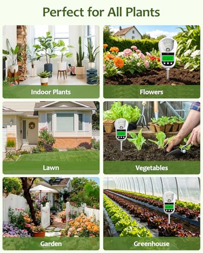 7-in-1 Soil Test Kit, Soil Moisture Meter/pH Meter/Light Intensity/Fertility/Air & Soil Hygrometer Temperature with Large Dual Display for Garden,Lawn, Farm, Indoor Outdoor Plants-Warm White