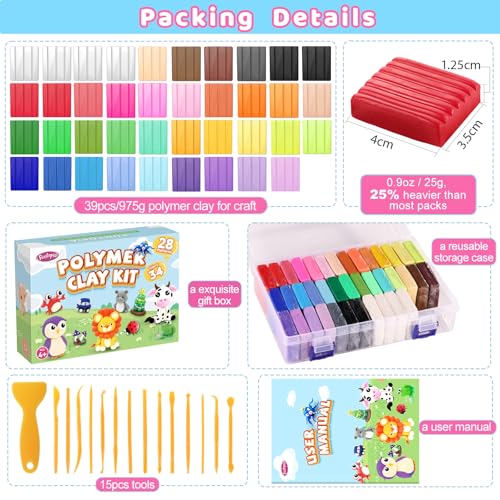 Funtopia Polymer Clay Kit, 34 Colors Modeling Clay for Kids Adults