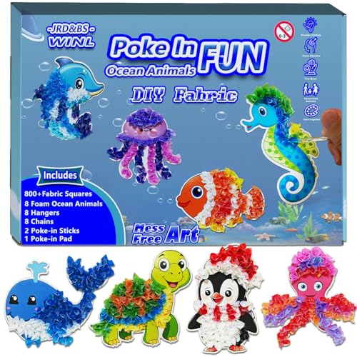 JRD&BS WINL Magical Ocean Animal Poke Art - Dolphin, Jellyfish, Seahorse, Turtle, Octopus, No-Mess Craft Kit for Kids 4-9,Marine Biology Learning Toy, Creative Gift for Preschoolers - style: marine life