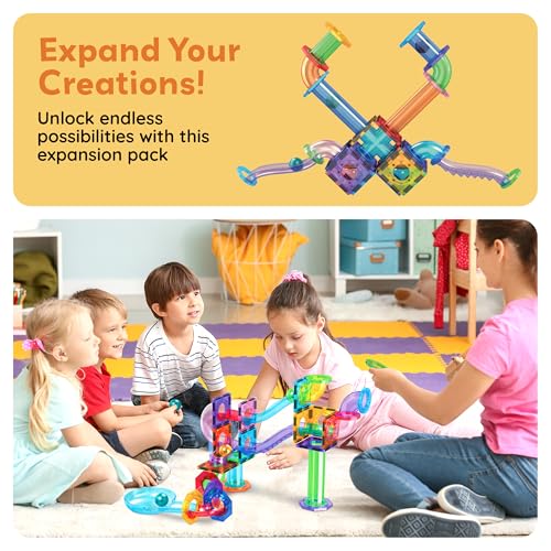 PicassoTiles Magnetic Marble Run Add-On Expansion Pack for Magnet Tile Building Blocks Maze Construction Toy Kit Educational STEM Learning Enhances Creativity Imagination Children Ages 3+ PTG01 - style: Marble Run Add-On Expansion Pack
