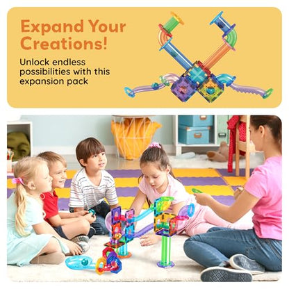 PicassoTiles Magnetic Marble Run Add-On Expansion Pack for Magnet Tile Building Blocks Maze Construction Toy Kit Educational STEM Learning Enhances Creativity Imagination Children Ages 3+ PTG01 - style: Marble Run Add-On Expansion Pack