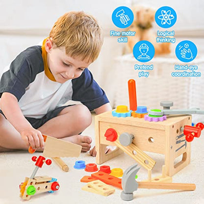 Wooden Tool Set for Kids 3 4 5 Year Old, 29Pcs Educational STEM Toys Toddler Montessori Toys for 3 Year Old Construction Preschool Learning Activities Gifts for Boys Girls Age 3-4 - size: Small