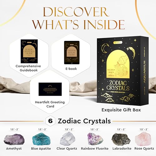 Wyspell Aquarius Crystal Set - 6 Raw Aquarius Healing Stones - Zodiac Gifts - color: Aquarius