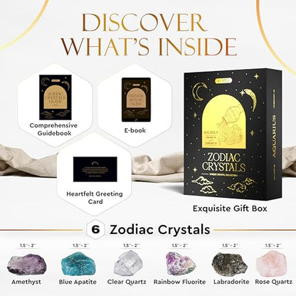 Wyspell Aquarius Crystal Set - 6 Raw Aquarius Healing Stones - Zodiac Gifts - color: Aquarius