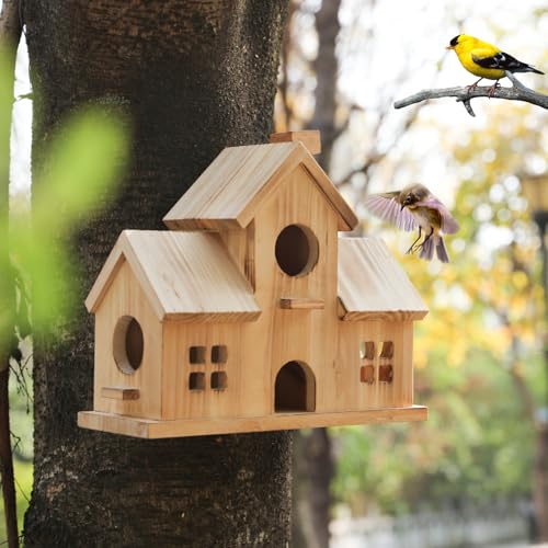 Wooden Bird House for Outside, Hanging Garden Birdhouse