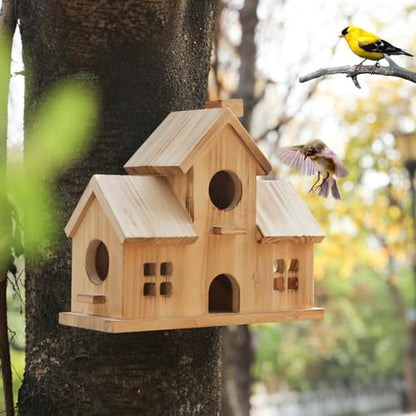Wooden Bird House for Outside, Hanging Garden Birdhouse
