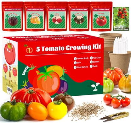 5 Tomato & Tomatillo Seed Kit with Planting Tools, Non-GMO Heirloom
