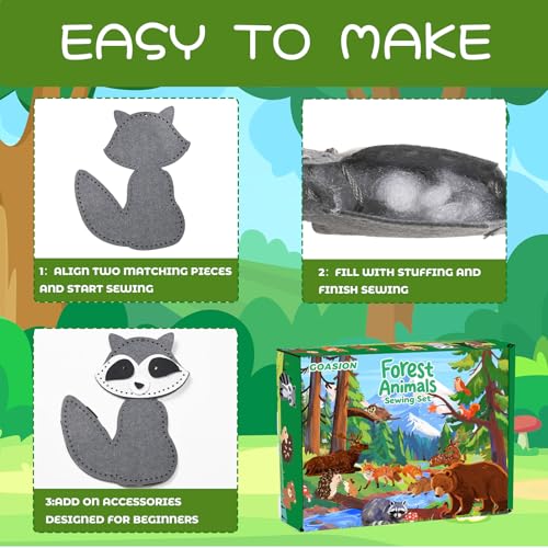GOASION Sewing Kit for Kids, 8 Pcs Jungle Crafts Sewing Kit, Ages 5-8-12 - color: Forest Animals Sewing Set-8 Pack