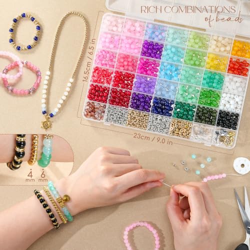1425Pcs Glass Beads for Jewelry Making, 36 Colors Bracelet Making kit