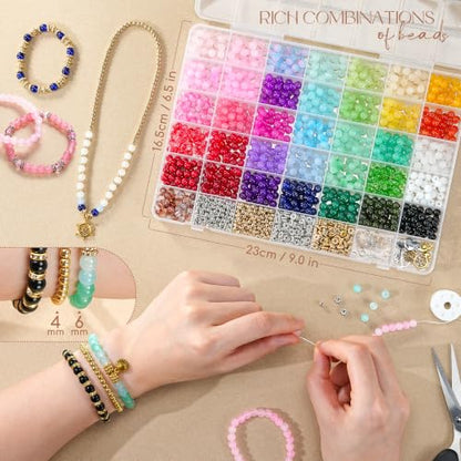 1425Pcs Glass Beads for Jewelry Making, 36 Colors Bracelet Making kit