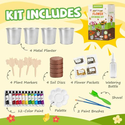 Paint & Plant Flower Growing Kit for Kids - Easter Gifts for Kids Gardening Set with 4 Pots - Unique Birthday, Crafts & Arts, Gardening Gifts for Girls & Boys, Ages 5, 6, 7, 8-12 Years Old - size: 5.1 x 8.1 x 4.3 inches