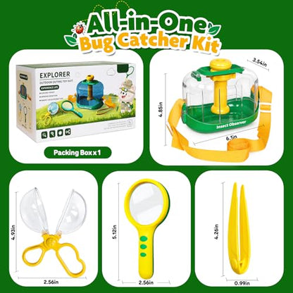 Bug Catcher Kit for Kids, Insect Observation Box Outdoor Explorer Toys, 360° Rotating Viewer with Magnifying Glass & Tweezers, STEM Nature Adventure Gift for Toddlers Boys Girls Age 3-6