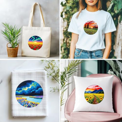 ACRNIGHEET 5 Pack Embroidery Kit for Beginners Adults, Stamped Cross Stitch Kits, Hand Embroidery Starter Kit Including 5 Stamped Embroidery Cloth, Colorful Threads, Hoop, Instruction, Gift Idea - style: Landscape Painting Patterns -5pcs