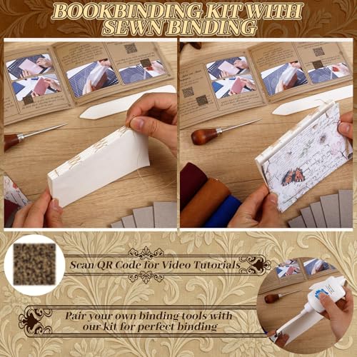 FOGWOWO 87 Pcs Book Binding Kits,Book Making Kit Tools with Video Tutorials - color: Bookbinding Kit-A