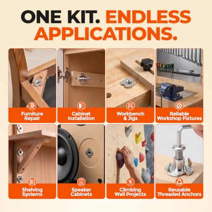1/4"-20 T-Nut Kit with Bolts, 16 Sets 304 Stainless Steel 4-Prong T-Nuts