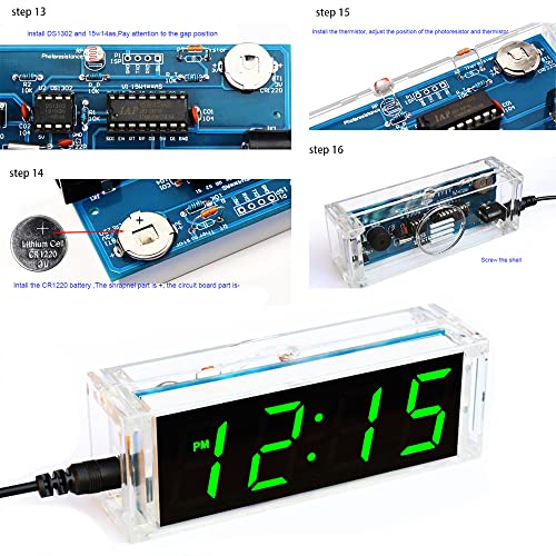DIY Electronic Clock Kit 4 Digital Tube Green LED Time Week Temperature Date Display with Shell Soldering Project