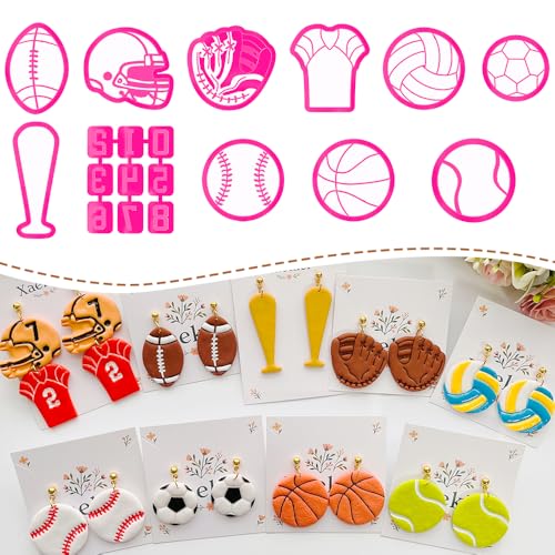 Xaekicr Sports Theme Polymer Clay Cutters Set – Multiple Shapes Clay Cutters for Polymer Molds, Clay Earring and Tools - color: 2O color